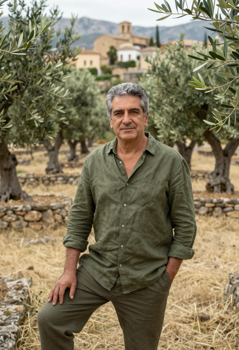 AI la residencia deia mallorca olive stone sample — portrait of a man, an Argentine man in his late fifties with