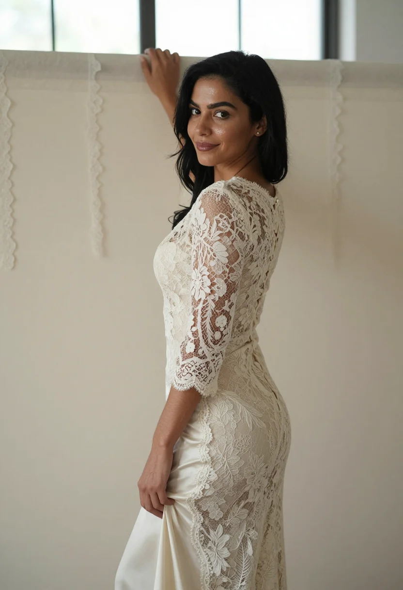 AI lace ivory sample — portrait of a woman, a close half-length frame, a woman in h