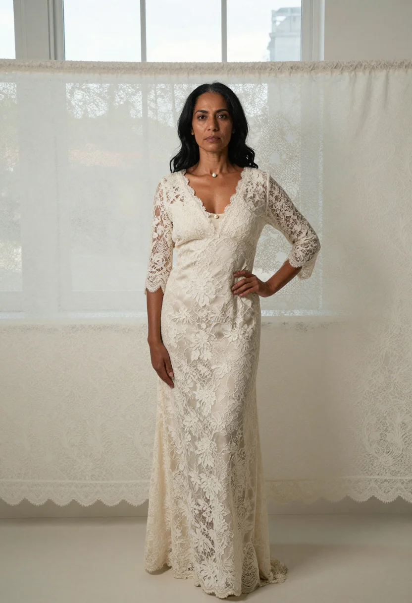 AI lace ivory sample — portrait of a woman, framed full-length, a woman in her fort