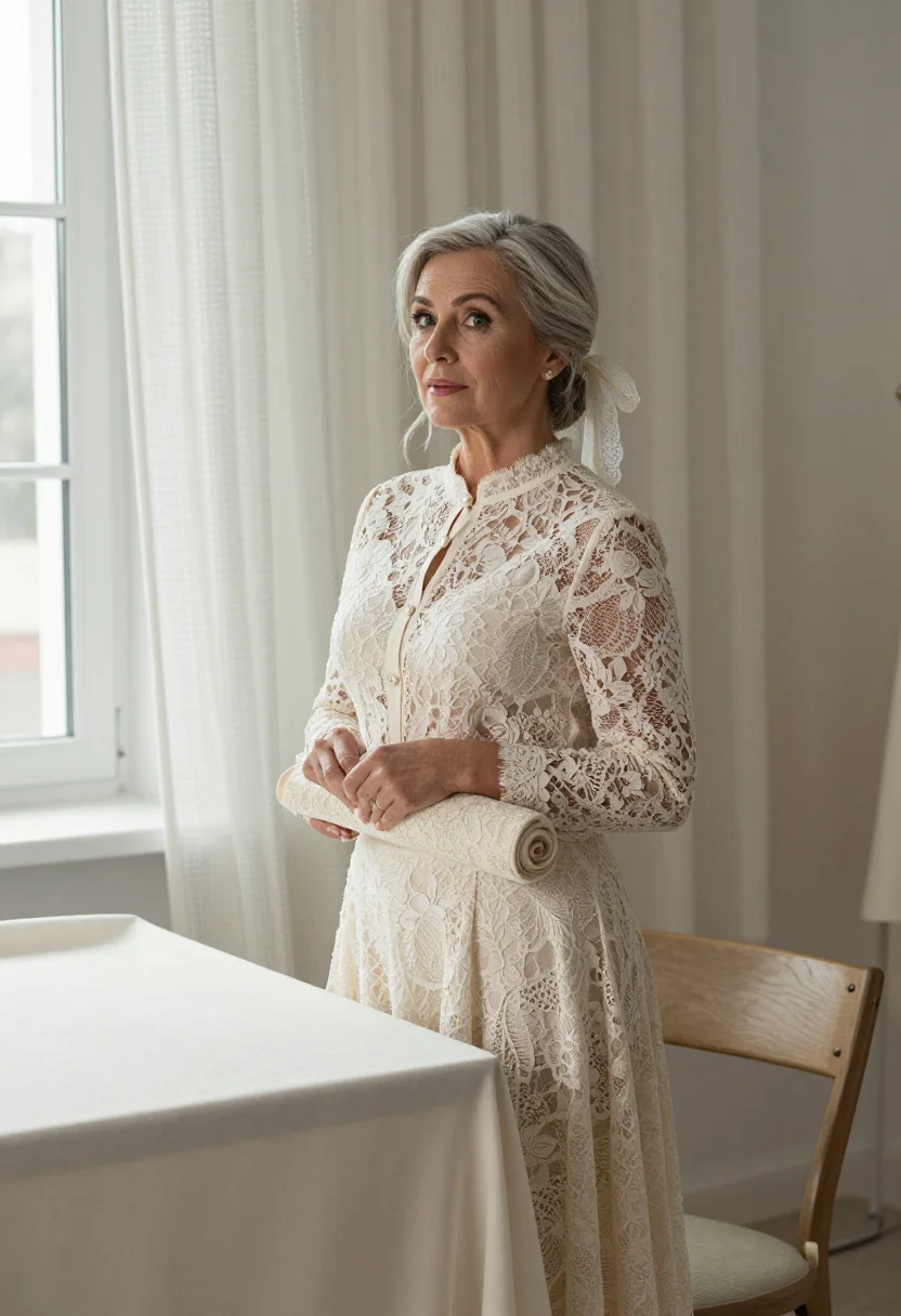AI lace ivory sample — portrait of a woman, framed three-quarter-length, a woman in
