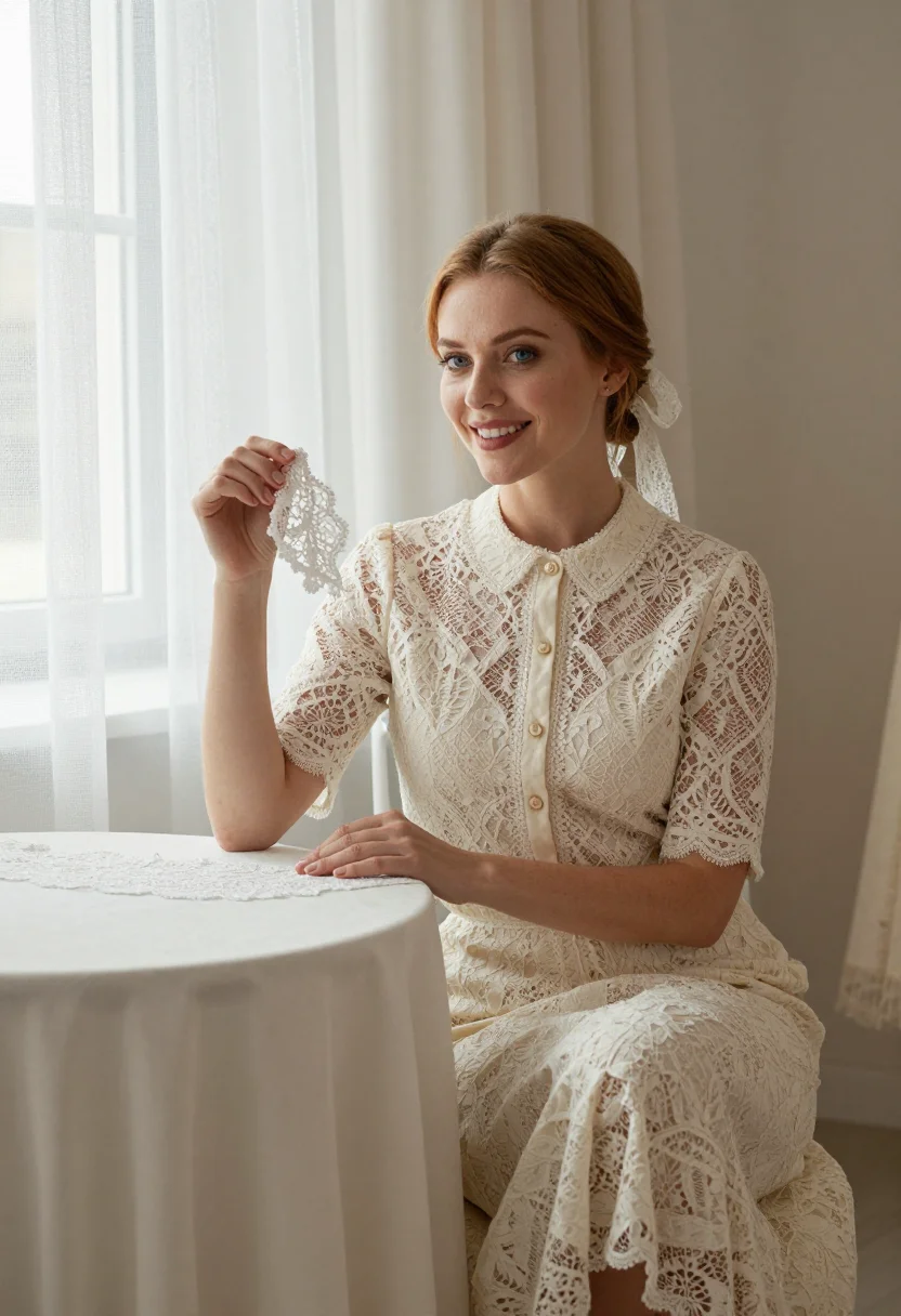 AI lace ivory sample — portrait of a woman, framed half-length, a woman in her twen
