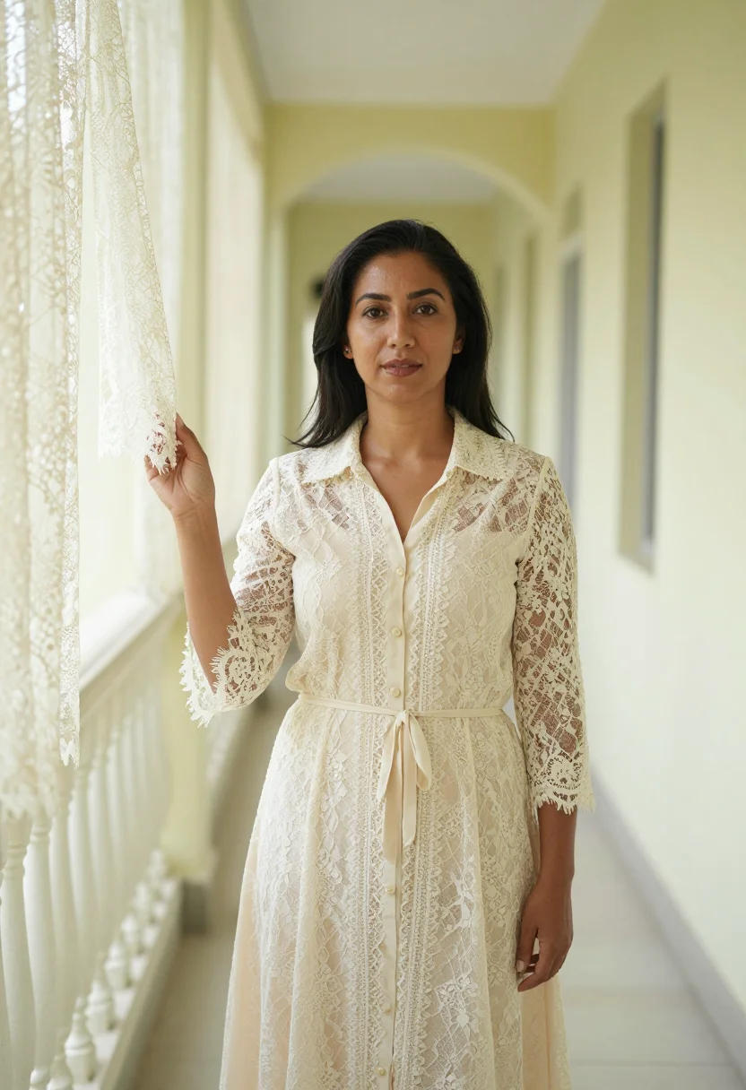 AI lace ivory sample — portrait of a woman, framed full-length, a woman in her fort