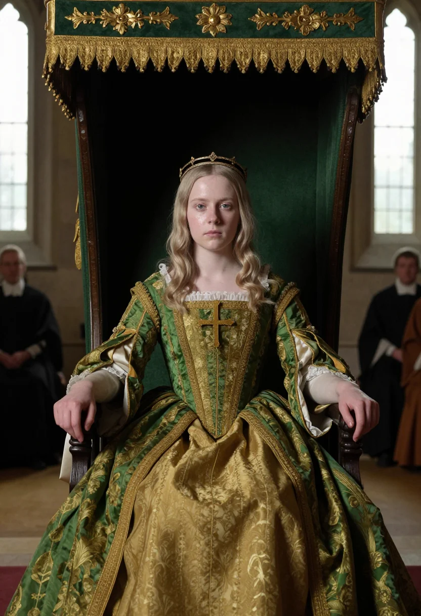AI lady jane grey sample — portrait of a woman, half-length portrait of a slight Englis
