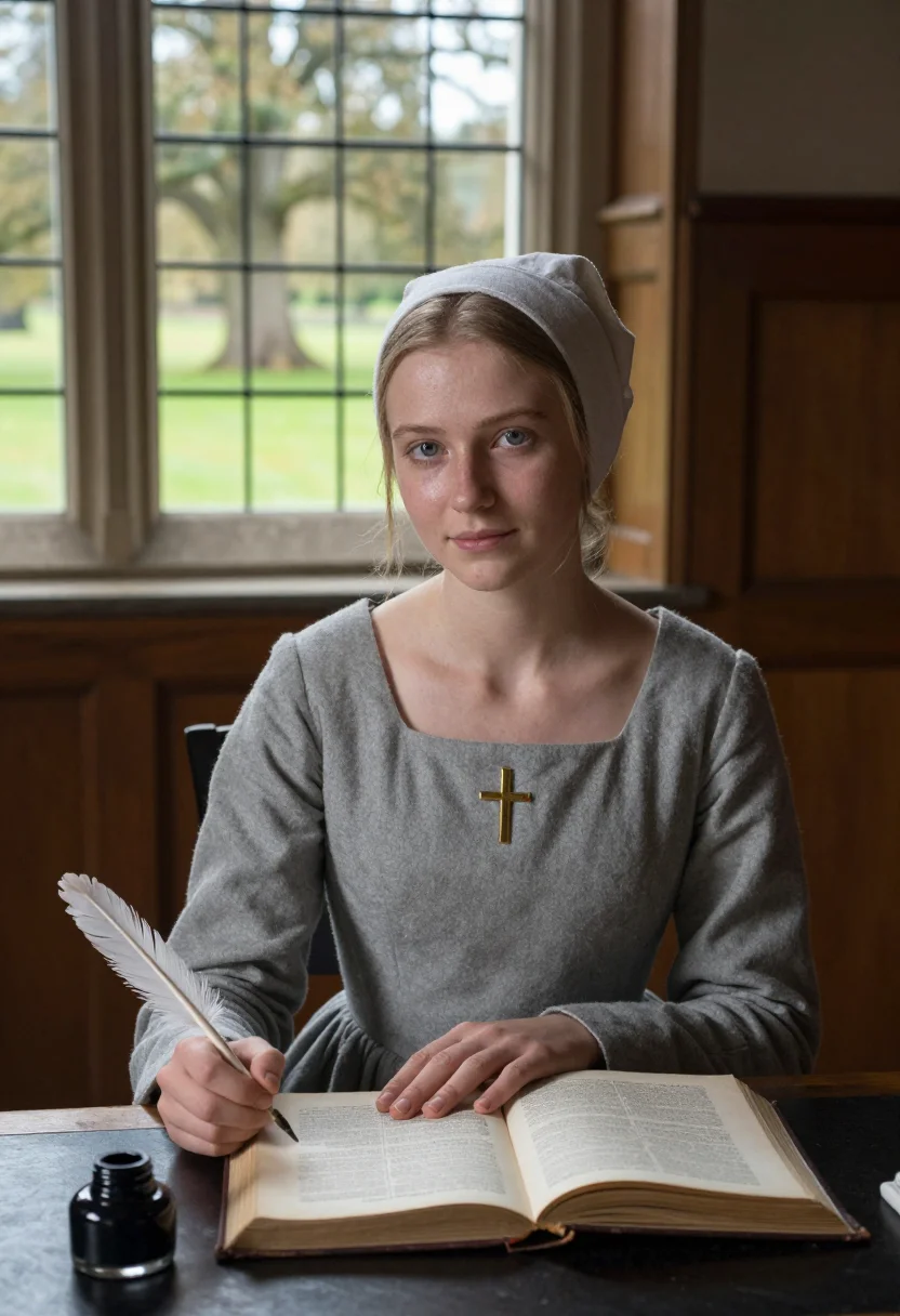 AI lady jane grey sample — portrait of a woman, half-length portrait of a slight Englis