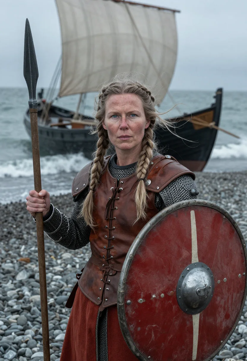 AI lagertha sample — portrait of a woman, chest-up portrait of a Northern-Europea