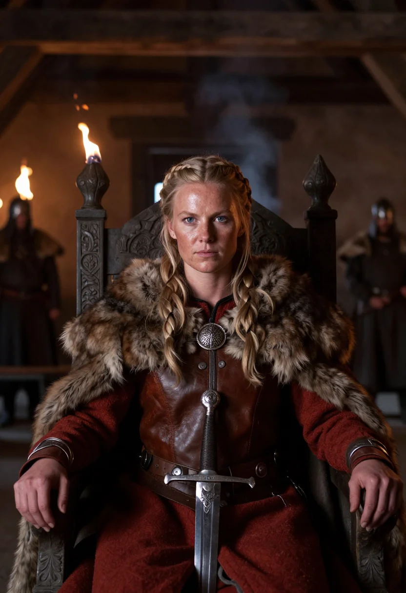 AI lagertha sample — portrait of a woman, chest-up portrait of a Northern-Europea