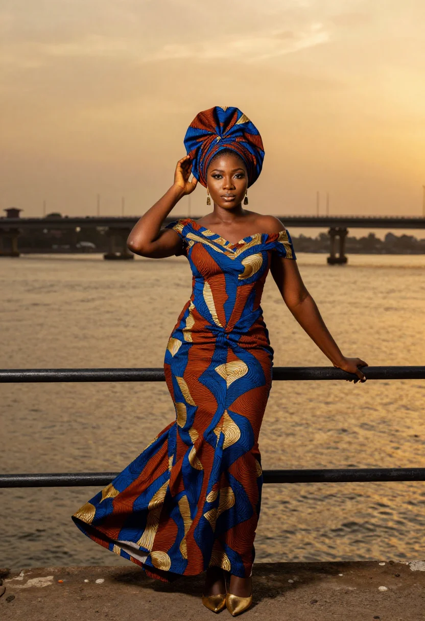 AI lagos fw sample — portrait of a woman, three-quarter-length portrait of a Nige