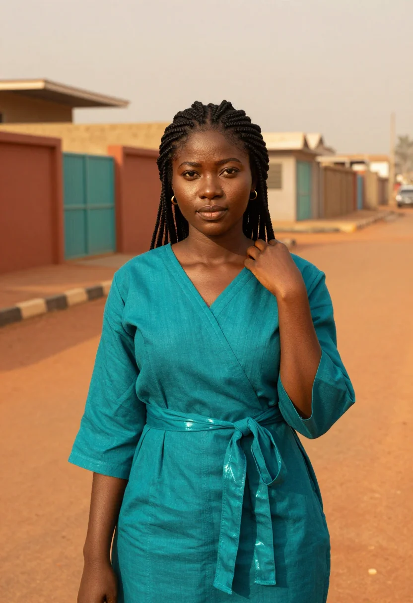 AI lagos lekki fintech terracotta teal sample — portrait of a fintech product manager, chest-up portrait of