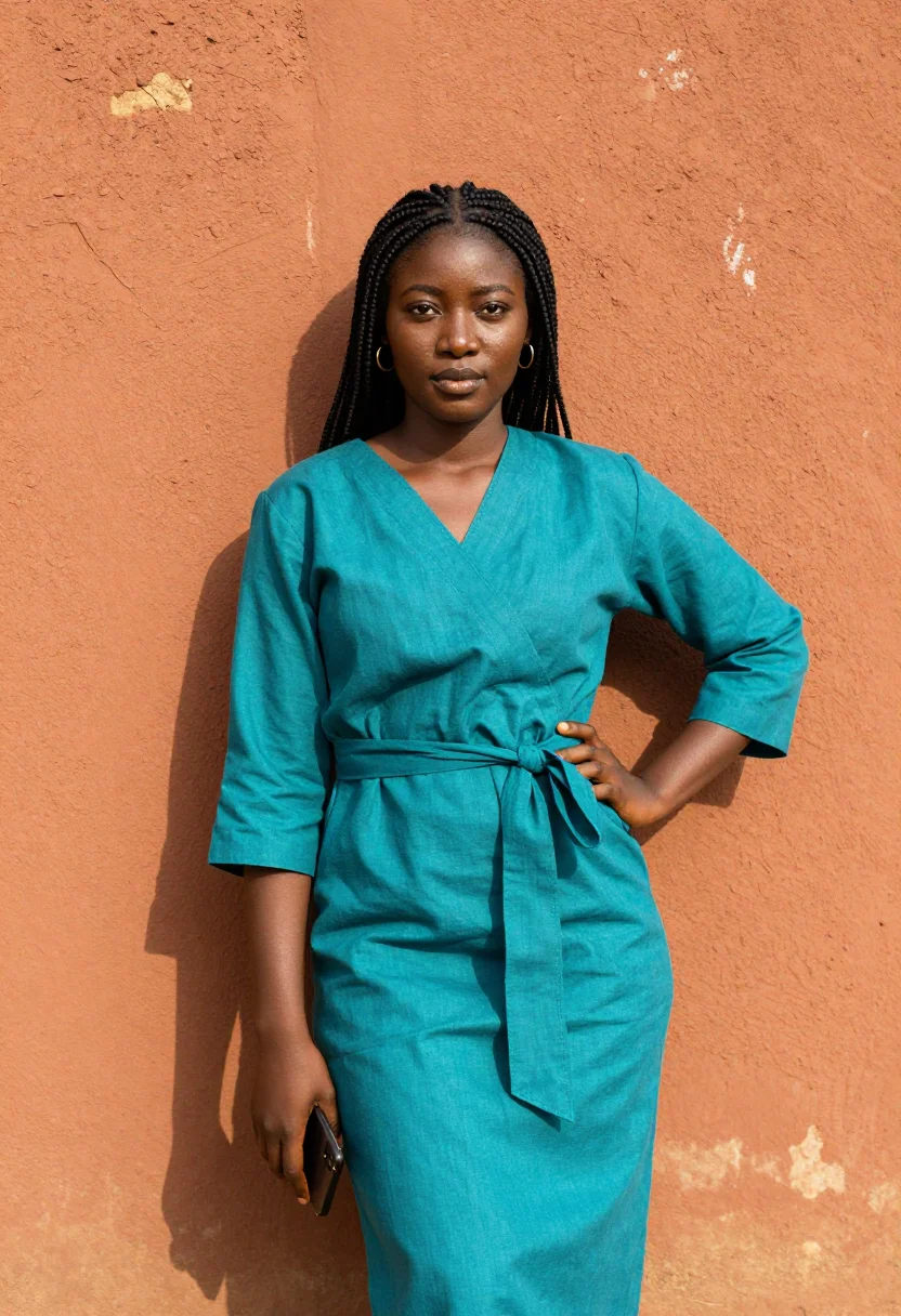 AI lagos lekki fintech terracotta teal sample — portrait of a fintech product manager, half-length portrait