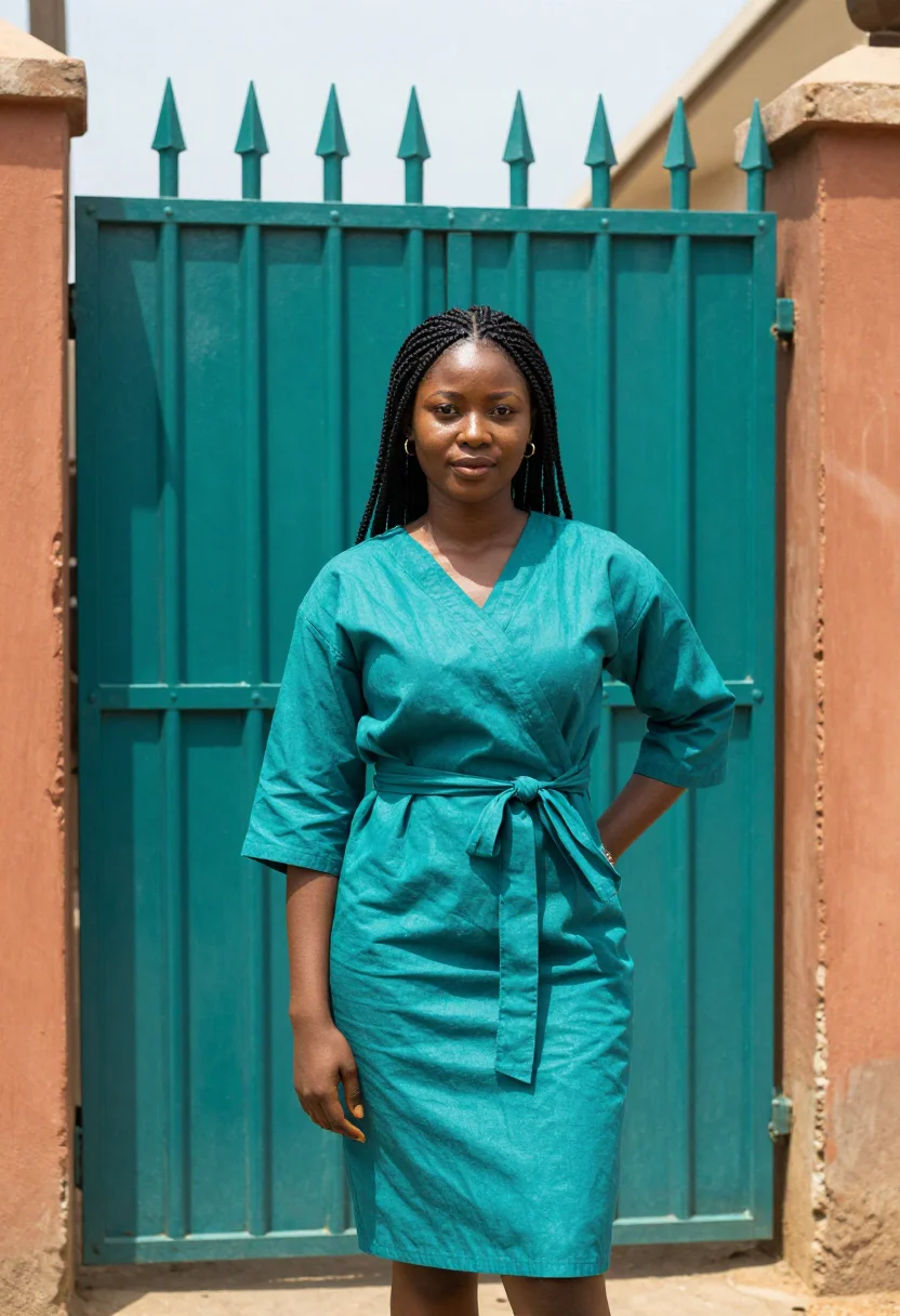 AI lagos lekki fintech terracotta teal sample — portrait of a fintech product manager, half-length portrait