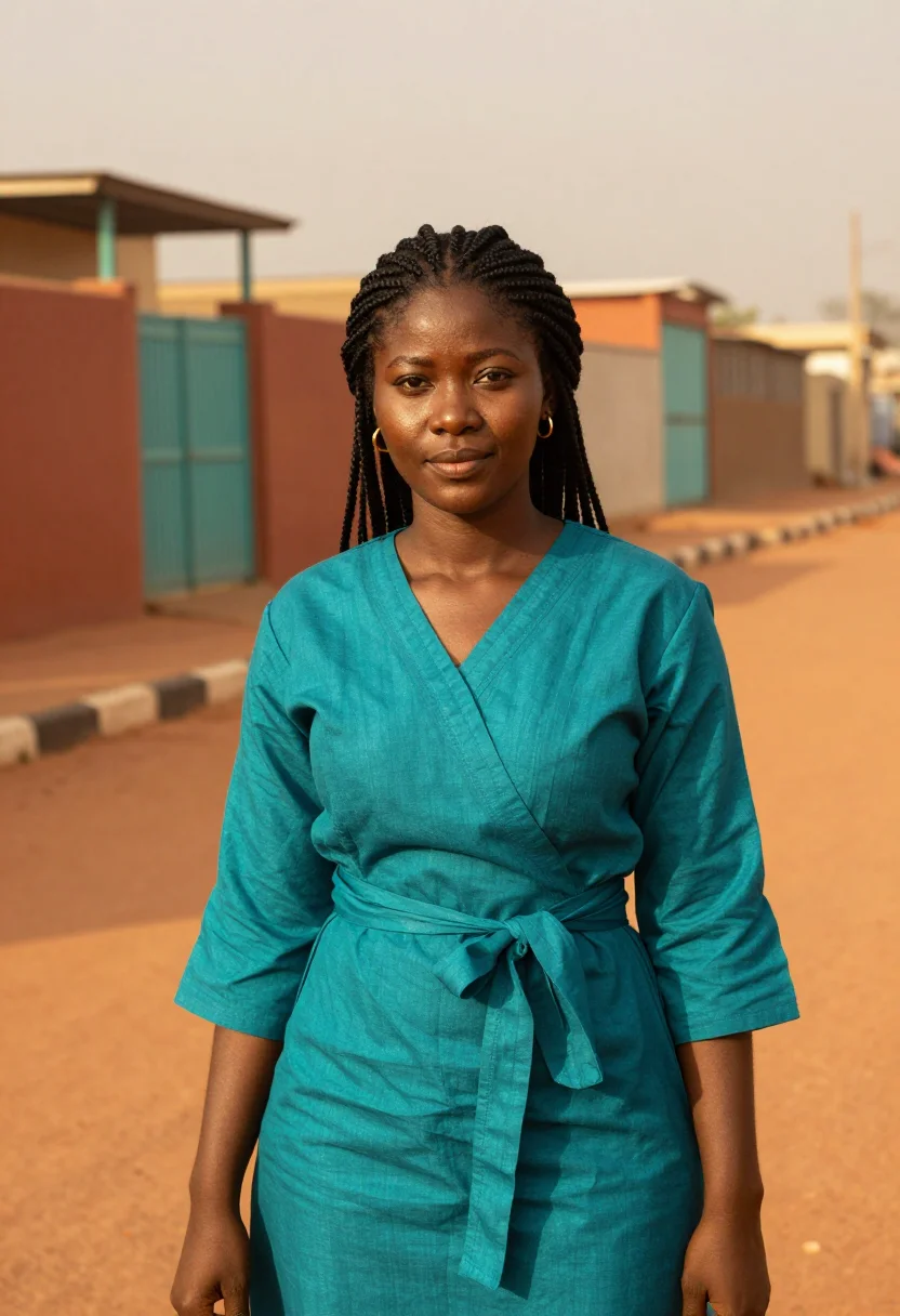 AI lagos lekki fintech terracotta teal sample — portrait of a fintech product manager, head-and-shoulders po