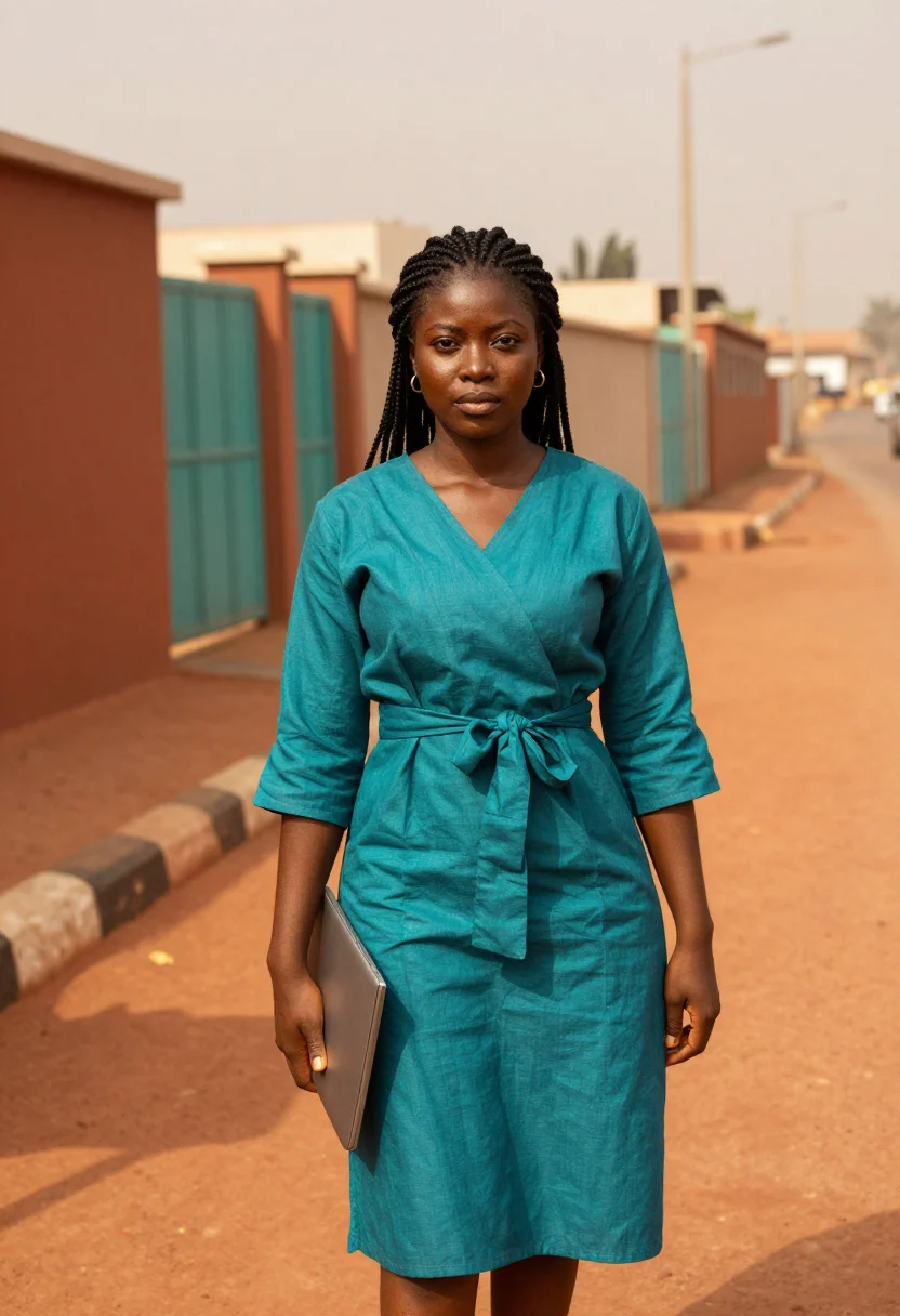 AI lagos lekki fintech terracotta teal sample — portrait of a fintech product manager, half-length portrait