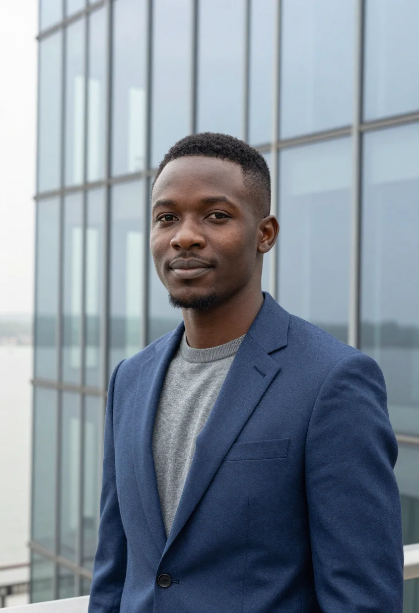 AI lagos tech founder yaba lagoon glass sample — portrait of a man, an Igbo tech founder in his late twenties