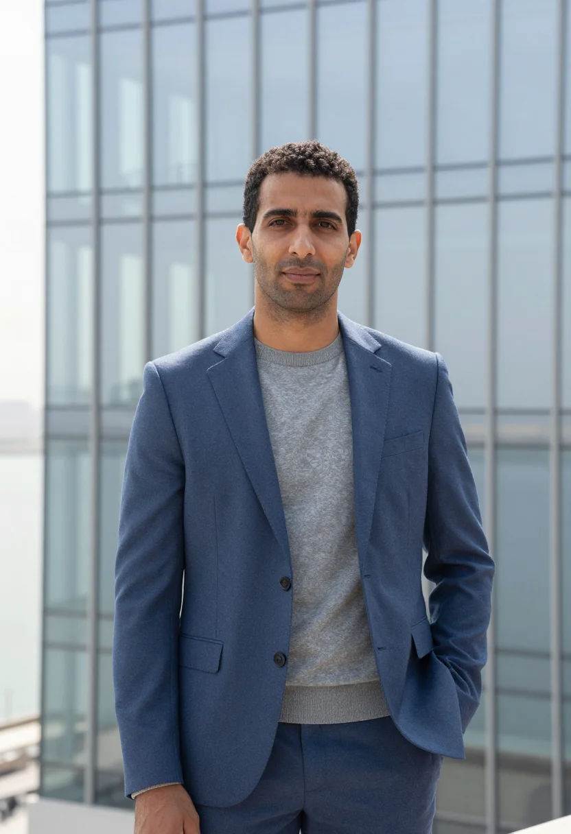 AI lagos tech founder yaba lagoon glass sample — portrait of a man, a Lebanese-Nigerian tech founder in his l