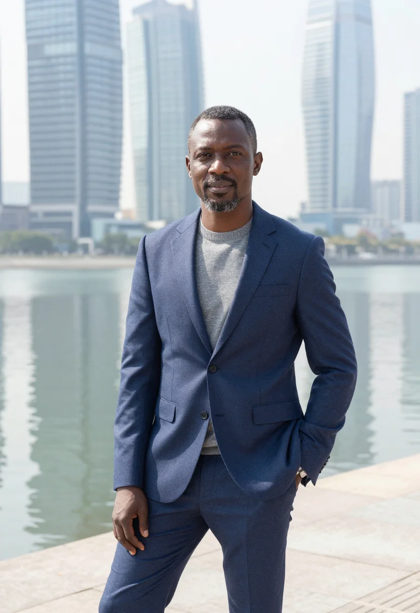 AI lagos tech founder yaba lagoon glass sample — portrait of a man, a Yoruba tech founder in his early fiftie