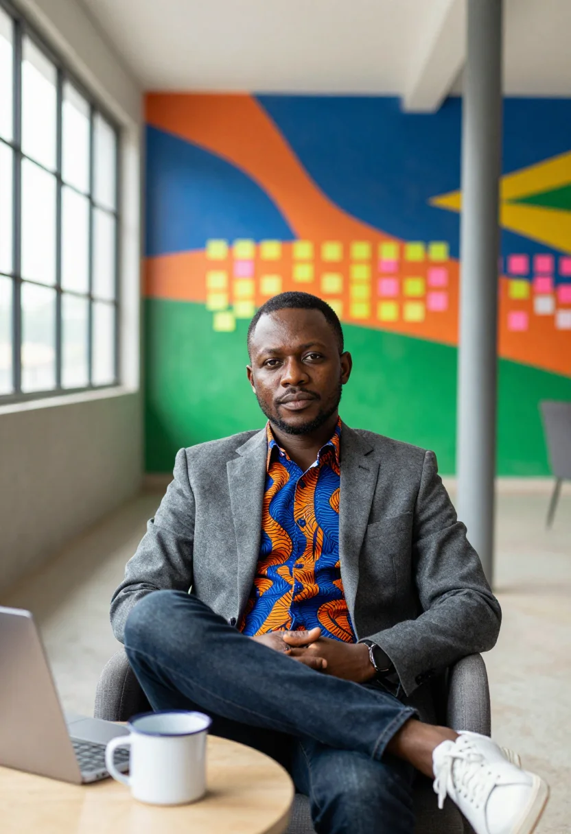 AI lagos tech sample — portrait of a founder, waist-up portrait of a Nigerian man i