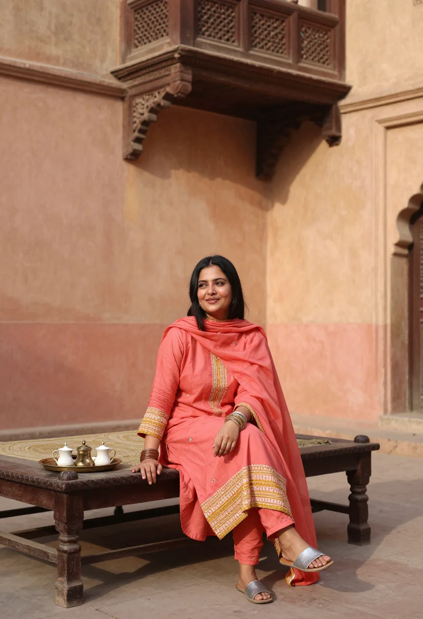 AI lahore lawn sample — portrait of a woman, noon portrait of a Pakistani woman with