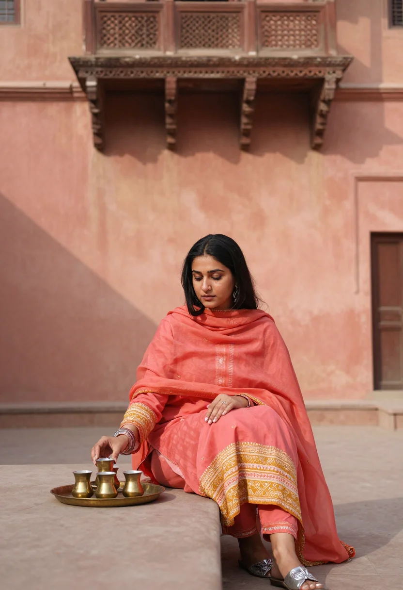 AI lahore lawn sample — portrait of a woman, noon portrait of a Pakistani woman with