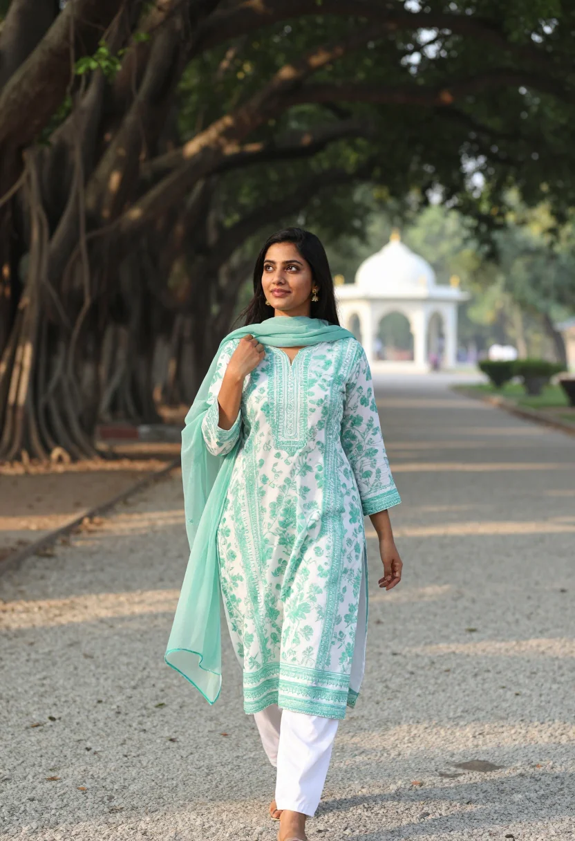 AI lahore lawn sample — portrait of a woman, morning portrait of a Pakistani woman w