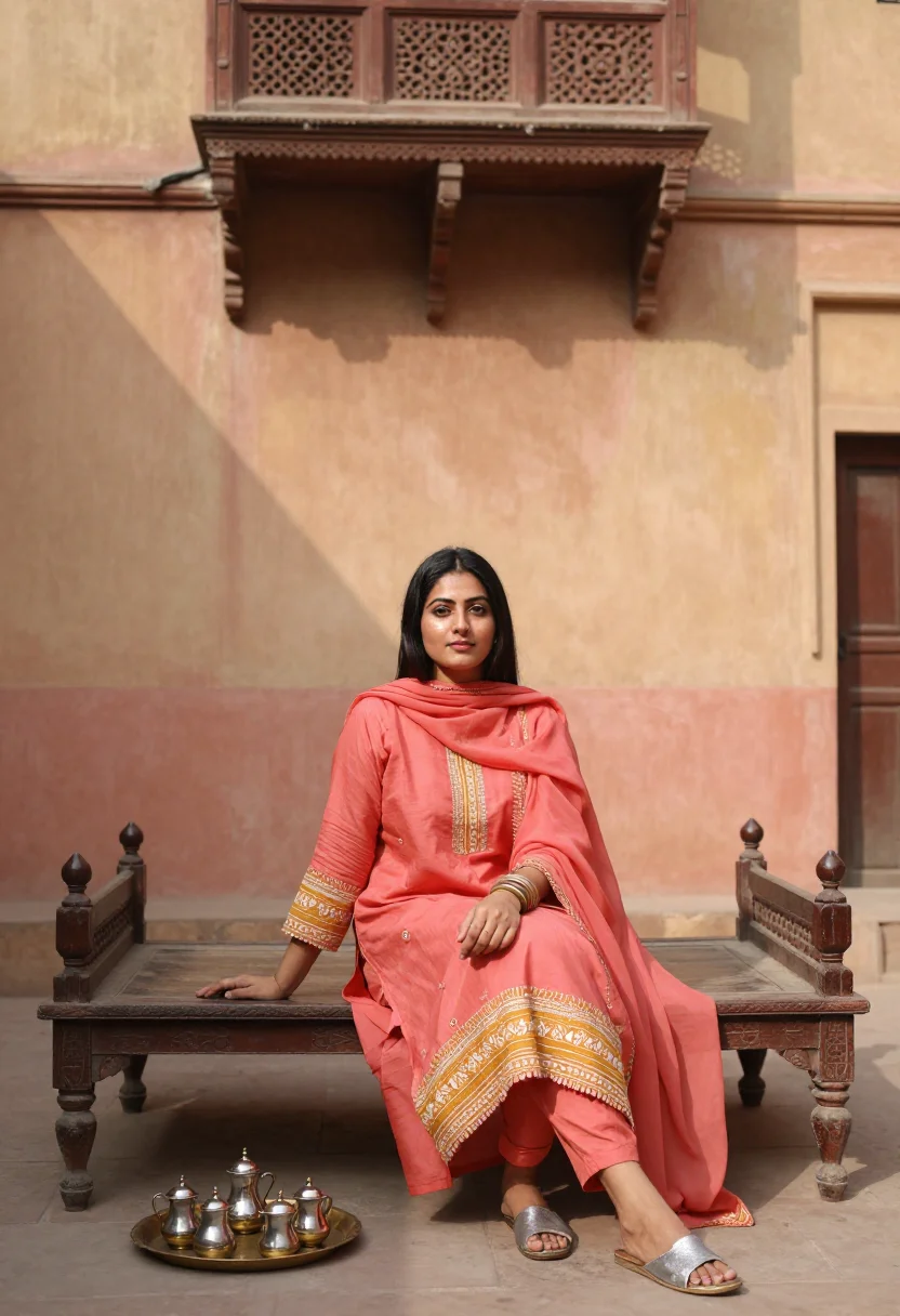 AI lahore lawn sample — portrait of a woman, noon portrait of a Pakistani woman with