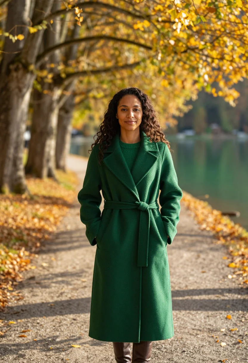 AI lake bled emerald gold sample — portrait of a woman, framed chest-up from the ribs with the