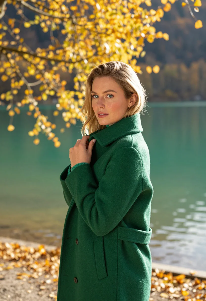 AI lake bled emerald gold sample — portrait of a woman, framed half-length from the waist up, a