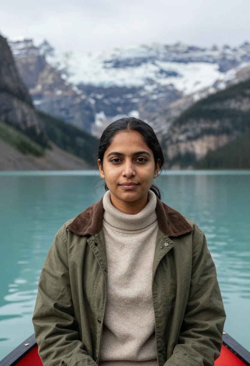 AI lake louise sample — portrait of a woman, head-and-shoulders portrait of a South-