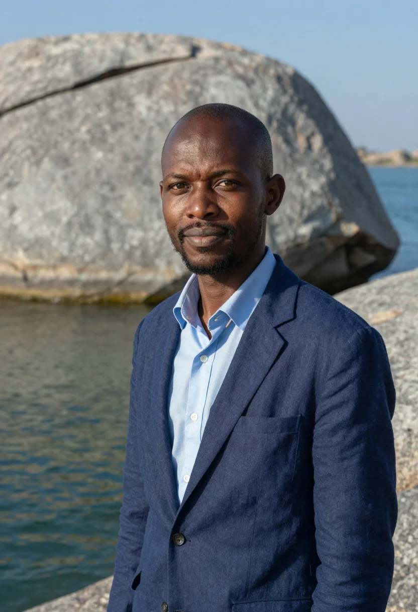 AI lake malawi limnologist lake of stars blue sample — portrait of a man, a Tumbuka limnologist in his early thirti