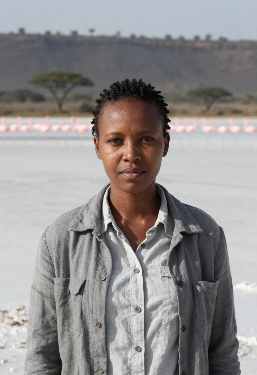 AI lake nakuru ornithologist flamingo pink sample — portrait of a woman, a Kikuyu ornithologist in her early thi
