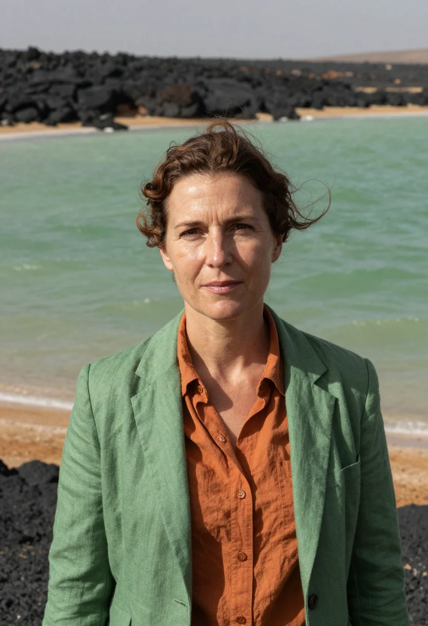 AI lake turkana palaeontologist jade sea desert sample — portrait of a woman, a French palaeontologist in her mid-for