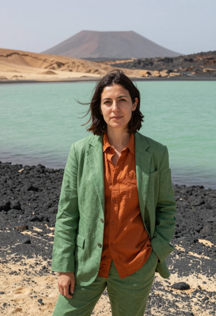 AI lake turkana palaeontologist jade sea desert sample — portrait of a woman, an Italian palaeontologist in her early