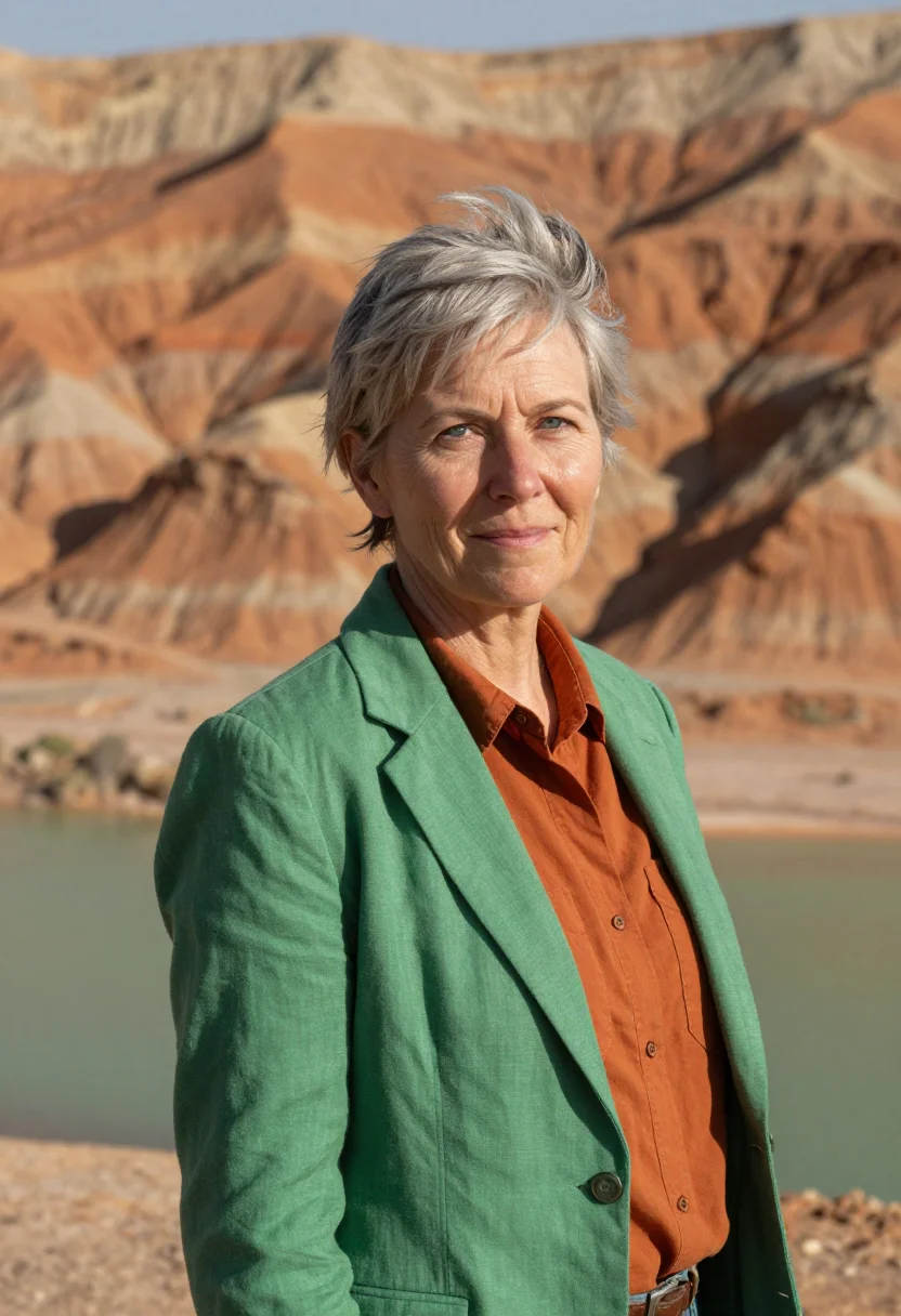 AI lake turkana palaeontologist jade sea desert sample — portrait of a woman, an English palaeontologist in her early