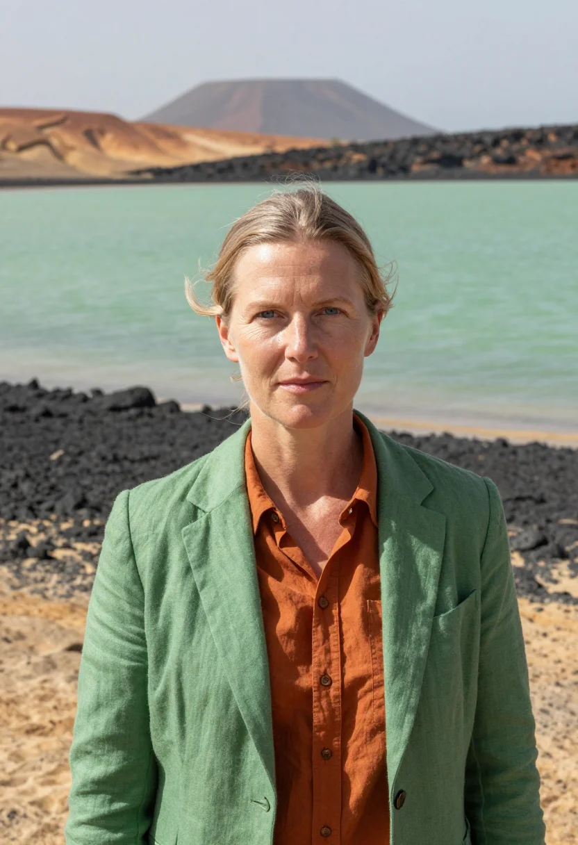 AI lake turkana palaeontologist jade sea desert sample — portrait of a woman, a Dutch palaeontologist in her mid-thir
