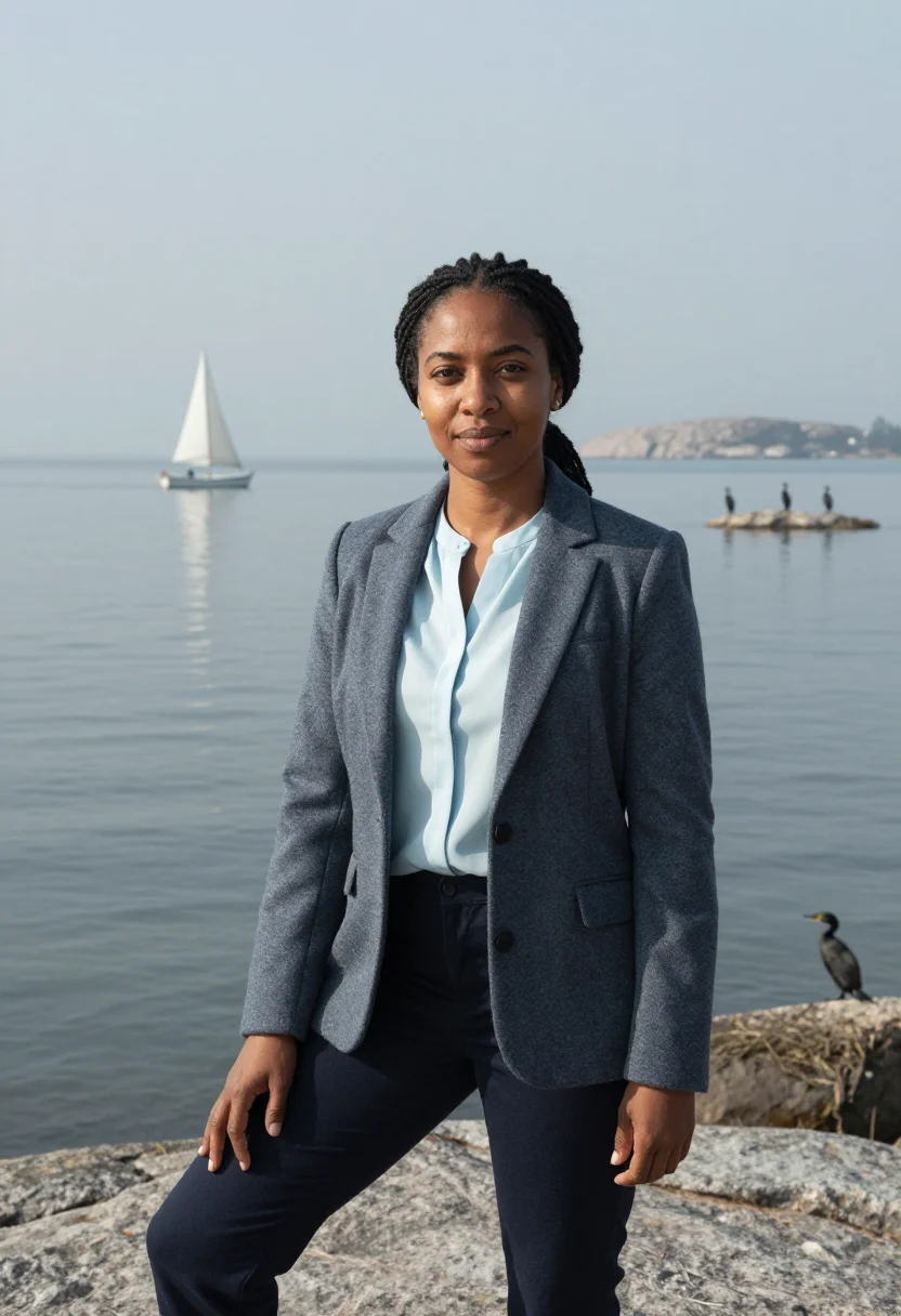 AI lake victoria fisheries scientist grey blue sample — portrait of a woman, a fisheries scientist in her early fort