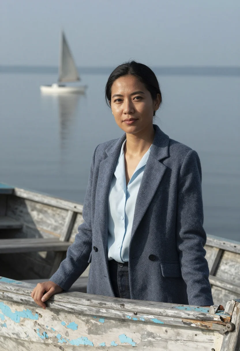 AI lake victoria fisheries scientist grey blue sample — portrait of a woman, a fisheries scientist in her late thirt