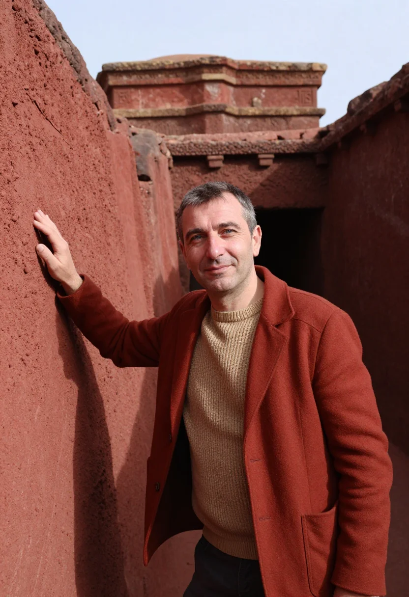 AI lalibela archaeologist rock church red sample — portrait of a man, a French archaeologist in his mid-forties