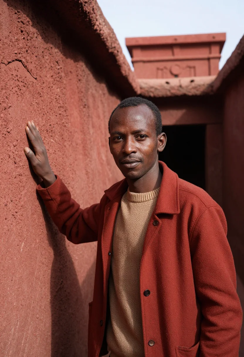 AI lalibela archaeologist rock church red sample — portrait of a man, an Ethiopian archaeologist in his early t
