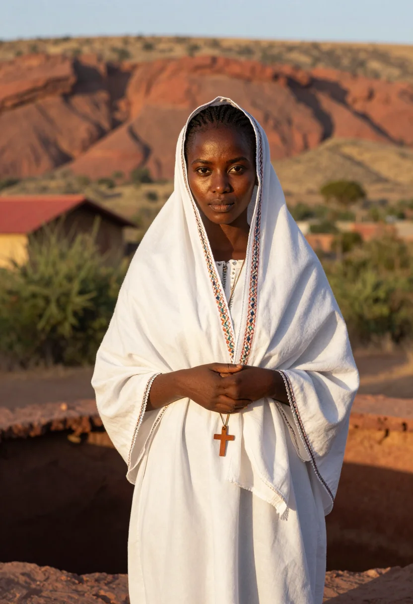 AI lalibela sample — portrait of a woman, chest-up portrait of an Ethiopian woman