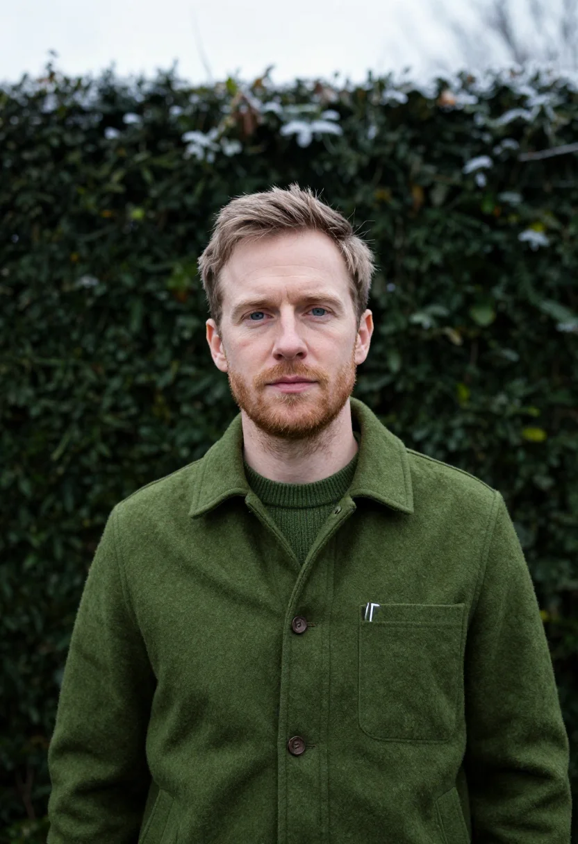 AI landscape architect moss sample — portrait of a man, framed head and shoulders, tighter, the b