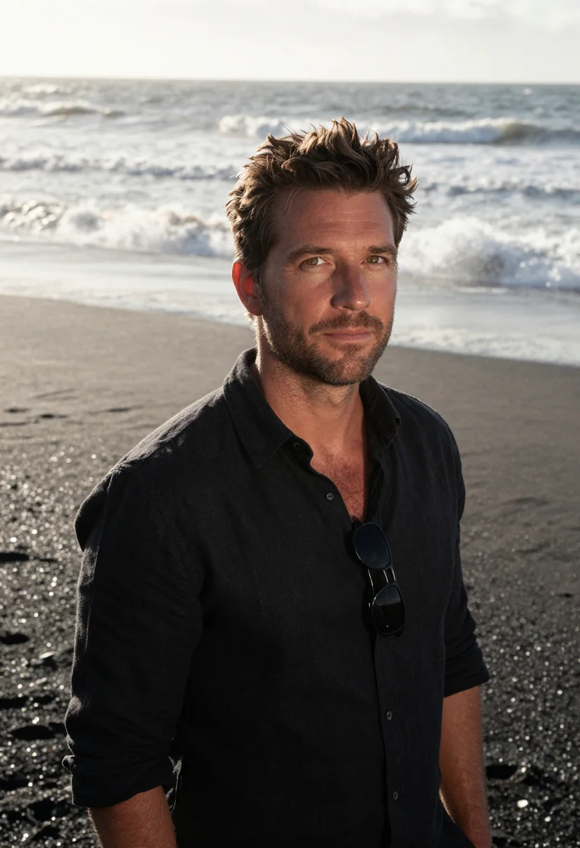 AI lanzarote lava black sample — portrait of a man, framed as a tight headshot from the crown