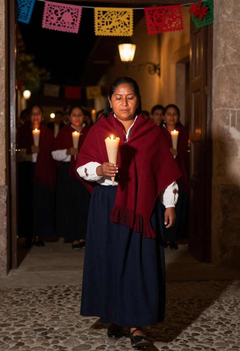 AI las posadas sample — portrait of a woman, full-length portrait of a Mexican woman