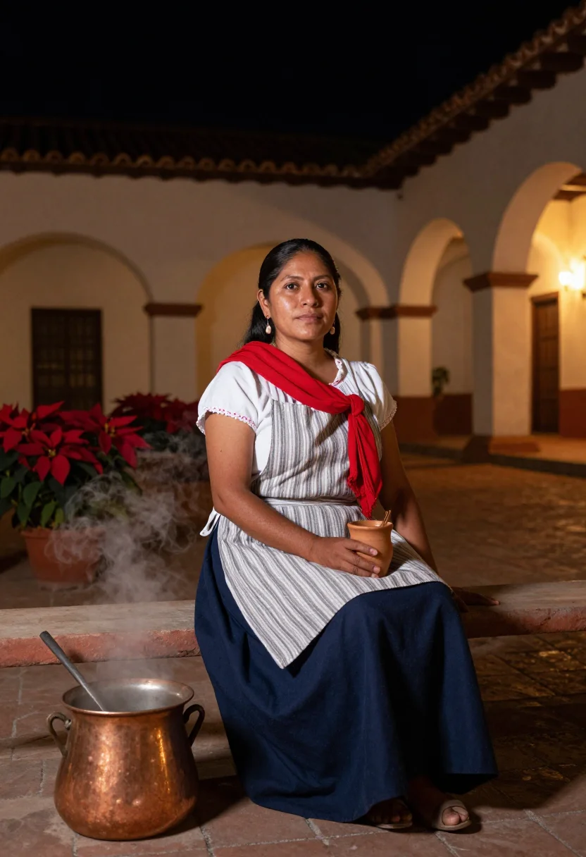 AI las posadas sample — portrait of a woman, full-length portrait of a Mexican woman