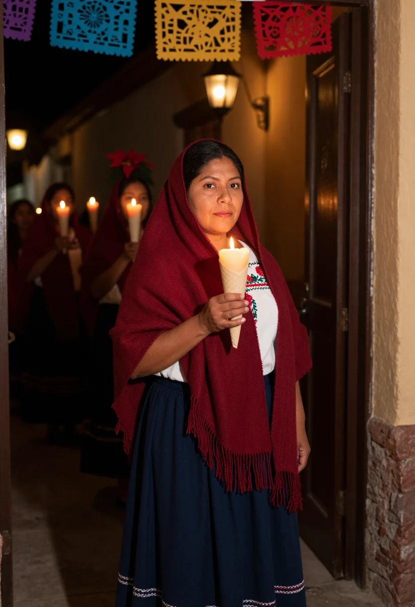 AI las posadas sample — portrait of a woman, three-quarter-length portrait of a Mexi