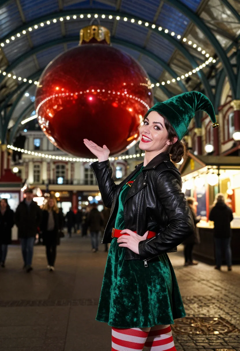 AI last christmas covent garden sample — portrait of a woman, three-quarter-length low-angle portrait