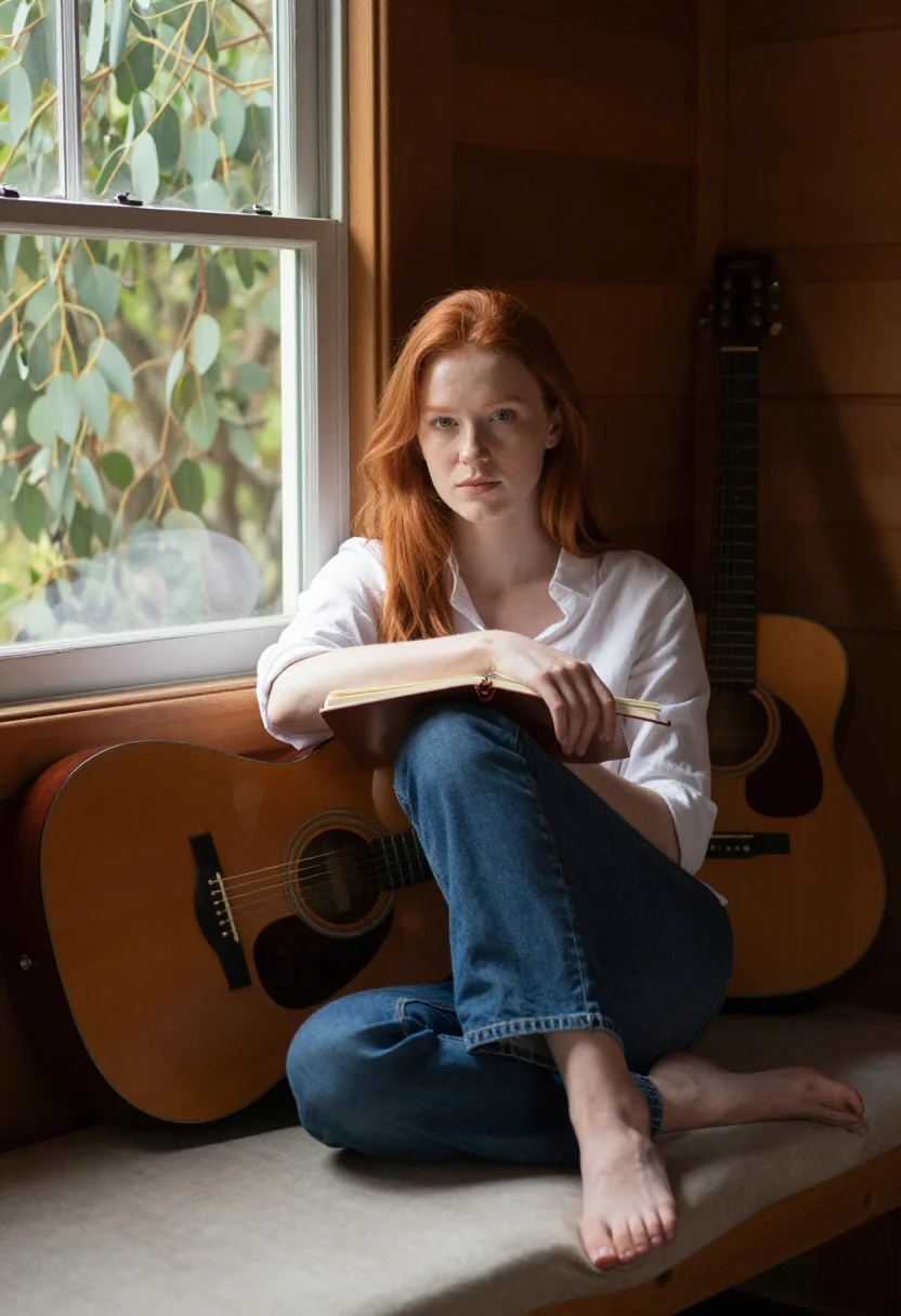 AI laurel canyon sample — portrait of a woman, seated half-length portrait of a white