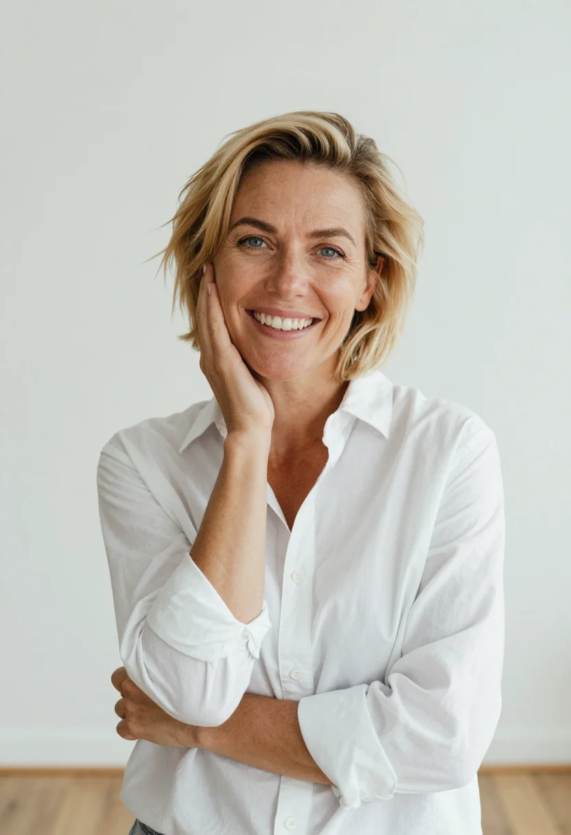 AI lauren hutton sample — portrait of a woman, close three-quarter portrait of a Weste