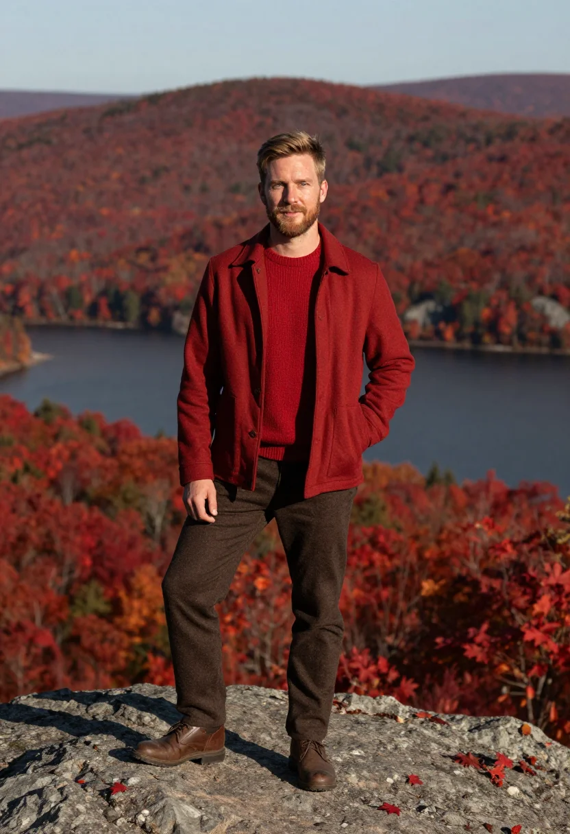 AI laurentians october red sample — portrait of a man, framed full-length from the head to the f
