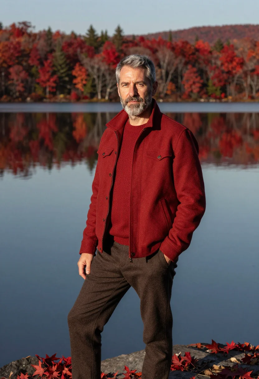 AI laurentians october red sample — portrait of a man, framed three-quarter length from the head