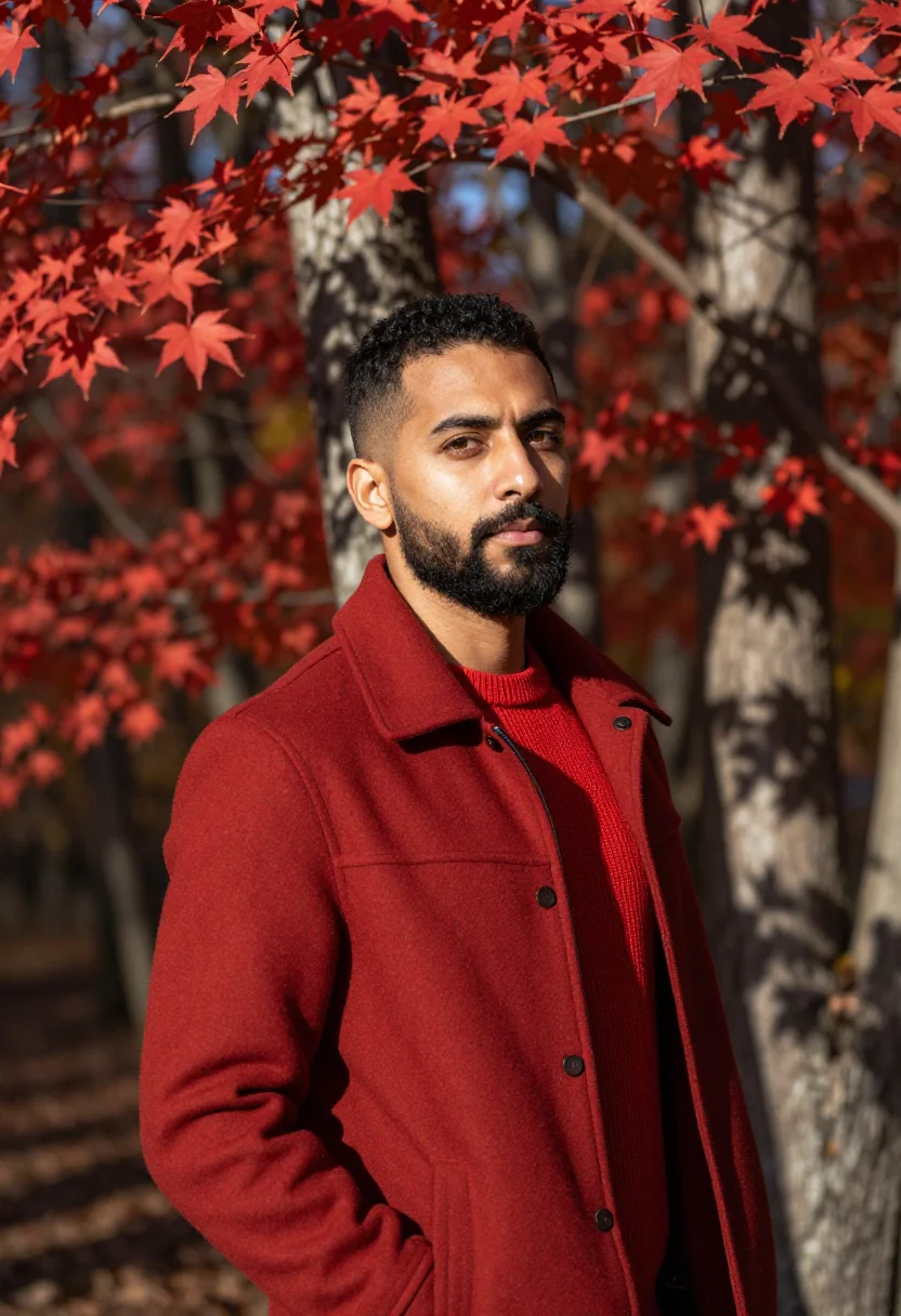 AI laurentians october red sample — portrait of a man, framed half-length from the waist up, a m