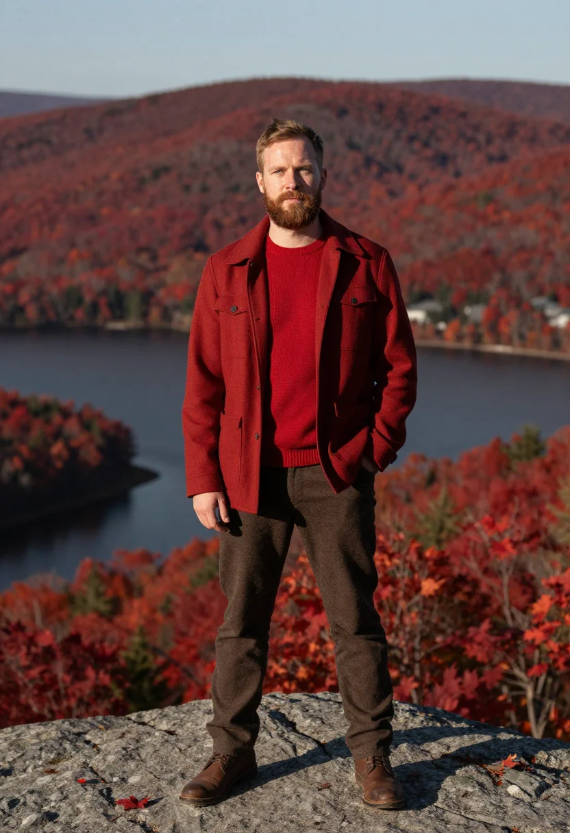 AI laurentians october red sample — portrait of a man, framed three-quarter length from the head